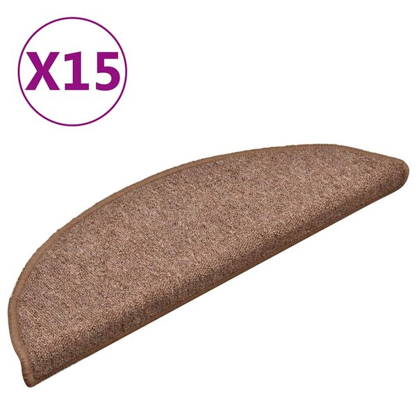 Kobercové nášlapy na schody 15 ks hnědé 56 x 17 x 3 cm 322366