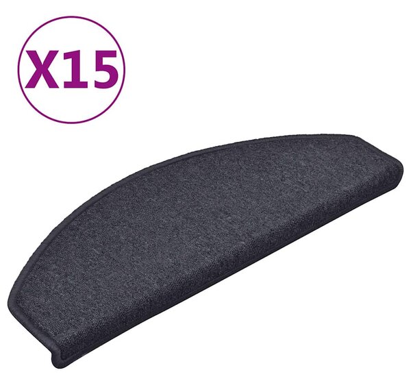 Schodové rohože 15 ks 65 x 24 x 4 cm tmavě šedé a modré, půlkulaté, velké 322365