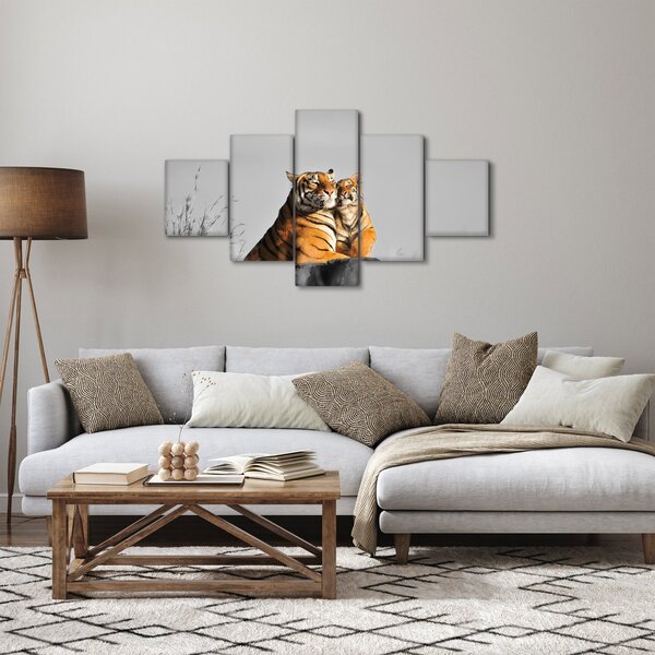 Obraz - Tygřice a její mládě, černobílá varianta (125x70 cm)
