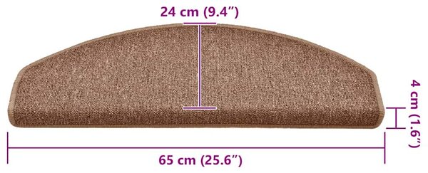 Schodové rohože 15 ks 65 x 24 x 4 cm hnědé, půlkulaté, velké 322367