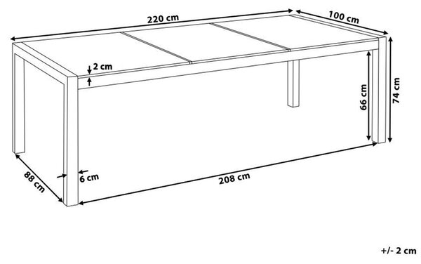 Zahradní jídelní stůl GROSSETO 220 cm 100 cm Leštěná Granit Černá