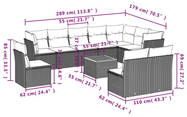 11dílný zahradní sedací souprava s poduškami béžový polyratan 3223700