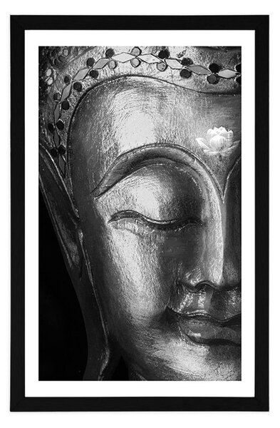Plakát s paspartou božský Buddha v černobílém provedení