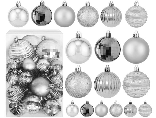Tutumi - Sada vánočních ozdob - stříbrná - 36 ks