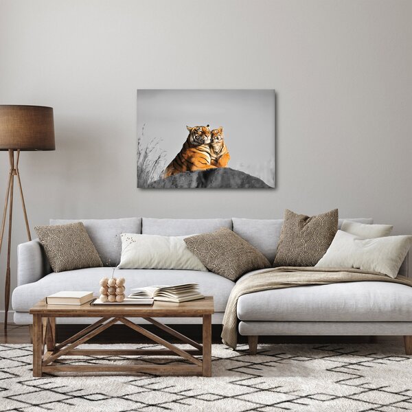 Obraz - Tygřice a její mládě, černobílá varianta (70x50 cm)