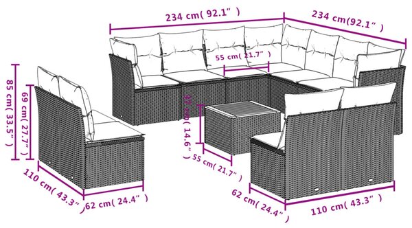 12dílná zahradní sedací souprava s poduškami béžová polyratan 3223706