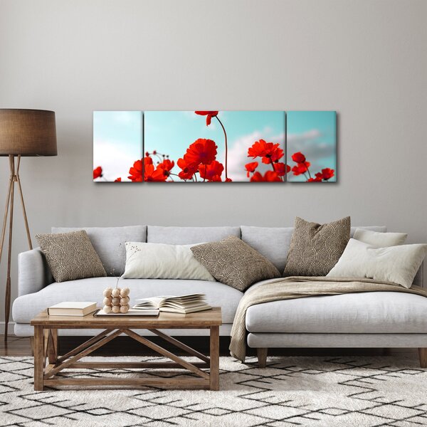 Obraz pole s jasně červenými květy (170x50 cm)