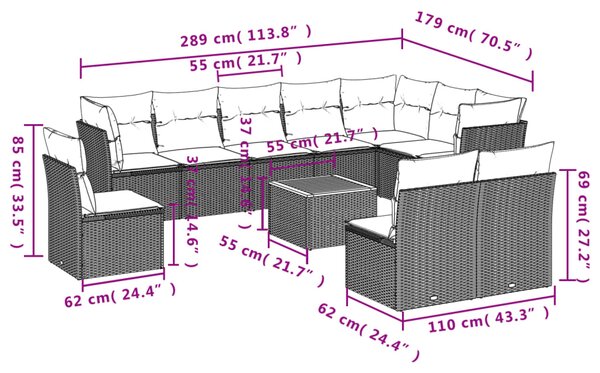 11dílná zahradní sedací souprava s poduškami šedá polyratan 3223701