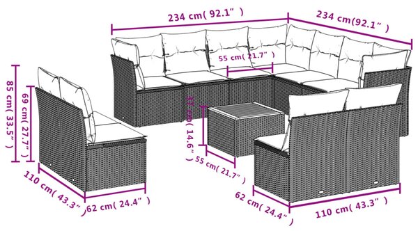 12dílná zahradní sedací souprava s poduškami béžová polyratan 3223707