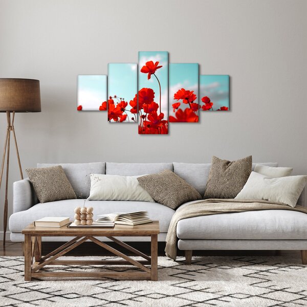 Obraz pole s jasně červenými květy (125x70 cm)