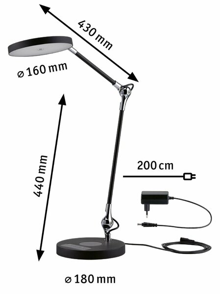 PAULMANN LED stolní lampa na psací stůl Numis CCT 11W černá