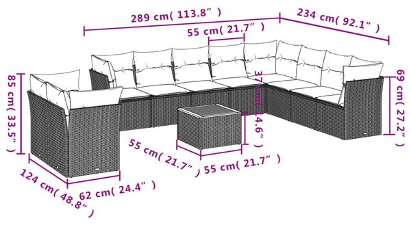 11dílný zahradní sedací souprava s poduškami béžový polyratan 3223720