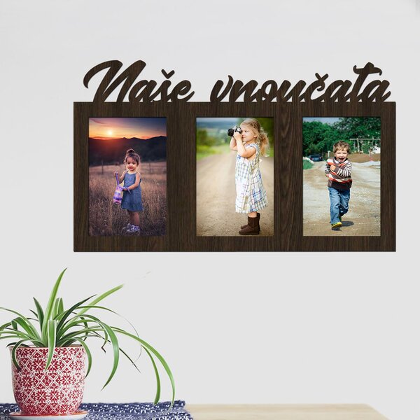 Dřevěný fotorámeček Naše vnoučata Zvolte barvu dekoru: Wenge | Rozměry (cm)grafie: 10x15 | Počet fotorámečků: 3