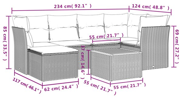 7dílná zahradní sedací souprava s poduškami béžová polyratan 3223749