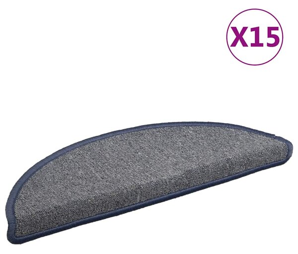 Schodové rohože 15 ks 56 x 17 x 3 cm světle šedé a modré, půlkulaté 322374
