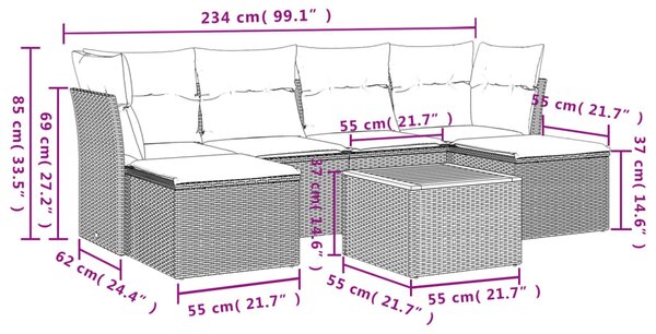 7dílná zahradní sedací souprava s poduškami šedá polyratan 3223771