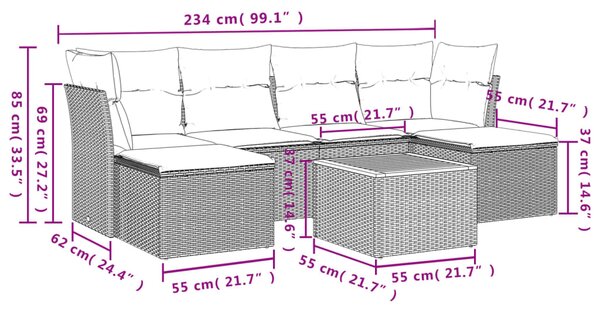 7dílná zahradní sedací souprava s poduškami černá polyratan 3223767