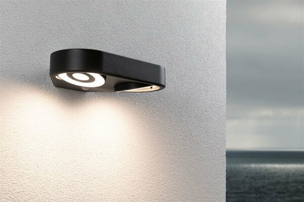 PAULMANN LED venkovní nástěnné svítidlo Silma pohybové čidlo dva světelné zdroje IP44 280x176mm 3000K 2x5,5 / 2x0,7W 230V antracit hliník