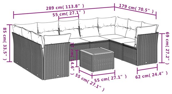 10dílná zahradní sedací souprava s poduškami béžová polyratan 3223805