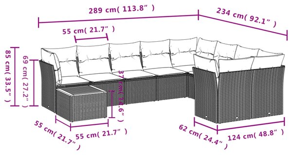 10dílná zahradní sedací souprava s poduškami černá polyratan 3223822