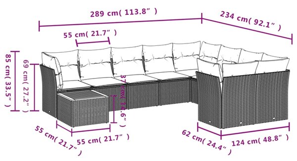 10dílná zahradní sedací souprava s poduškami béžová polyratan 3223826