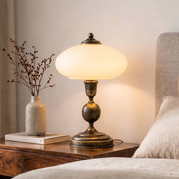 Jupiter Stolní lampa Bolero, černá a zlatá, krémová, ocel, sklo, E14, Krémová / jantar, Obývací pokoj / jídelna, kov, Starožitný