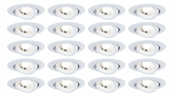 PAULMANN LED vestavné svítidlo 20ks-sada výklopné kruhové 82mm 70° 20x4,8W 230V 3000K bílá mat