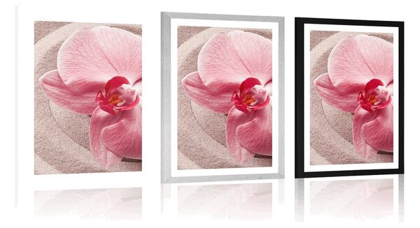 Plakát s paspartou mořský písek a růžová orchidej