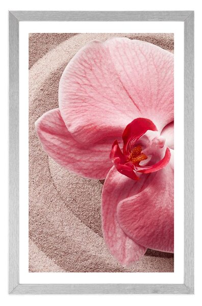 Plakát s paspartou mořský písek a růžová orchidej