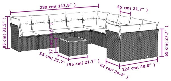 11dílná zahradní sedací souprava s poduškami šedá polyratan 3223855
