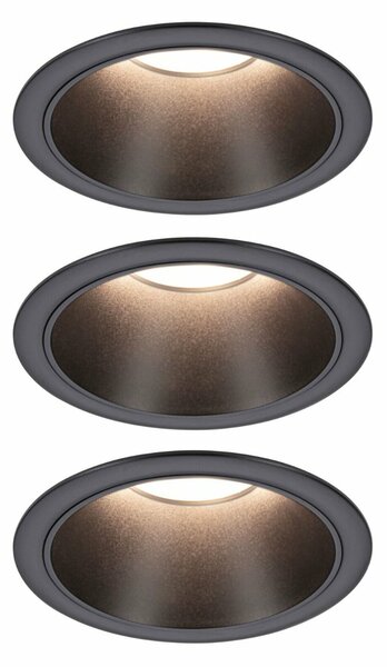 PAULMANN LED vestavné svítidlo 3-krokové-stmívatelné Cole Coin základní sada 3ks sada IP44 kruhové 88mm Coin 3x6W 230V 2700K černá