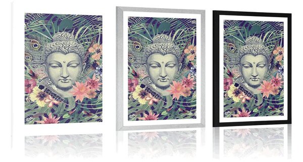 Plakát s paspartou Buddha na exotickém pozadí