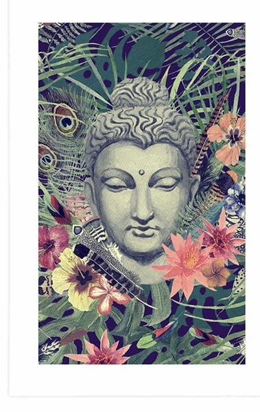 Plakát s paspartou Buddha na exotickém pozadí