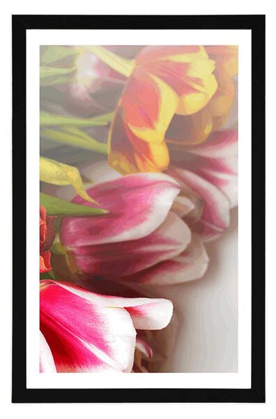 Plakát s paspartou kytice barevných tulipánů