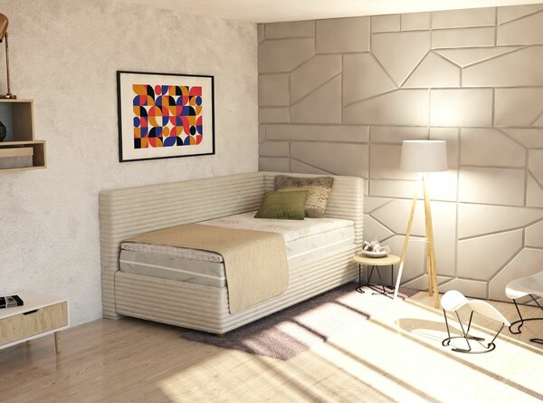 Rohová čalouněná postel jednolůžko s úložným prostorem SONO, 120x200cm, Pravá