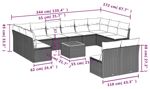 13dílná zahradní sedací souprava s poduškami béžová polyratan 3223896