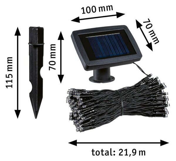 PAULMANN Solární světelný řetěz Aurinka IP44 3000K černá