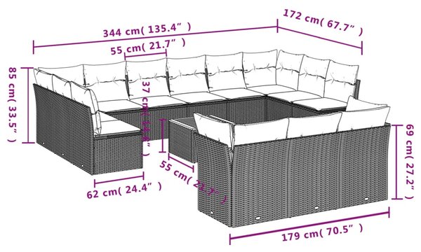 14dílná zahradní sedací souprava s poduškami béžová polyratan 3223923