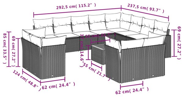 13dílná zahradní sedací souprava s poduškami béžová polyratan 3223951