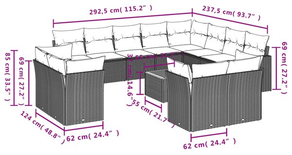 13dílný zahradní sedací souprava s poduškami černý polyratan 3223948
