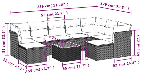10dílná zahradní sedací souprava s poduškami béžová polyratan 3223965