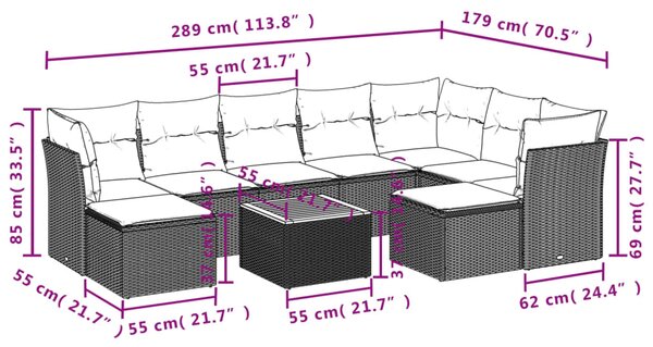 10dílná zahradní sedací souprava s poduškami béžová polyratan 3223966