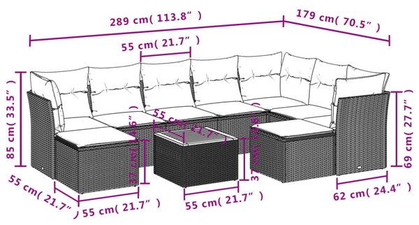 10dílná zahradní sedací souprava s poduškami černá polyratan 3223962