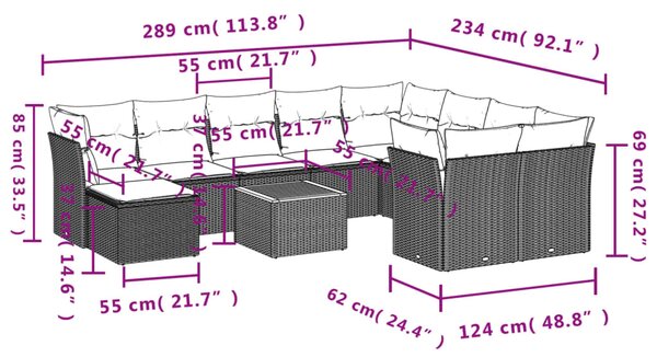 11dílný zahradní sedací souprava s poduškami béžový polyratan 3223972