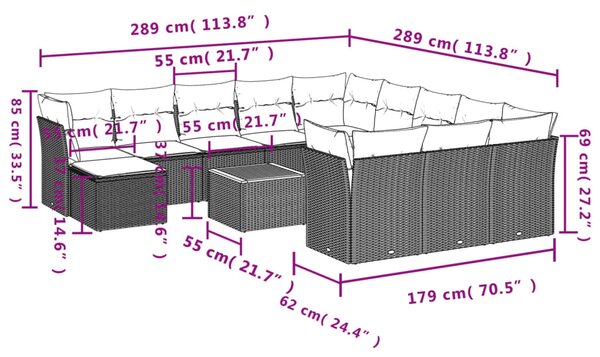 13dílná zahradní sedací souprava s poduškami béžová polyratan 3223987