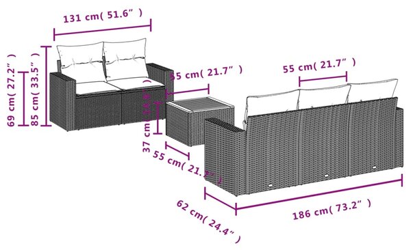 6dílná zahradní sedací souprava s poduškami béžová polyratan 3224007