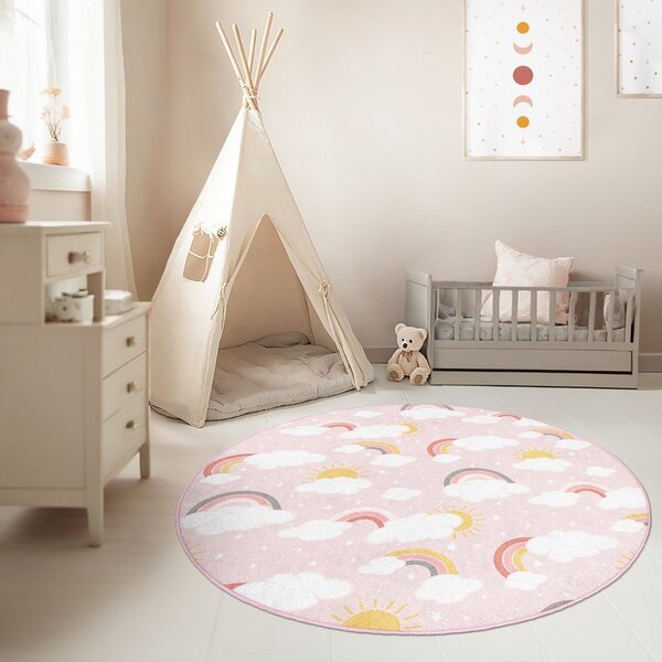 Růžový pratelný dětský koberec ø120 cm Rainbow World – Mila Home