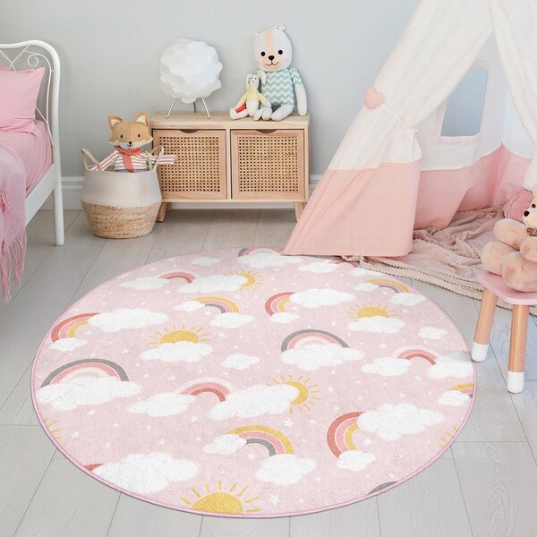 Růžový pratelný dětský koberec ø120 cm Rainbow World – Mila Home