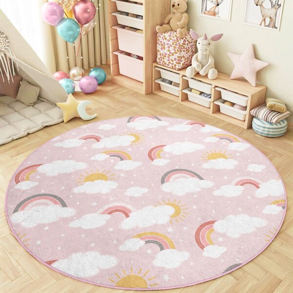 Růžový pratelný dětský koberec ø120 cm Rainbow World – Mila Home