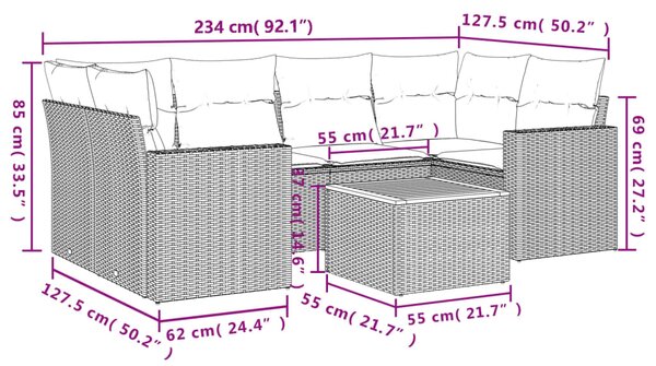 7dílná zahradní sedací souprava s poduškami černá polyratan 3224019